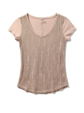 LOFT Sequin Front Short Sleeve Top Pale Pink – XXS